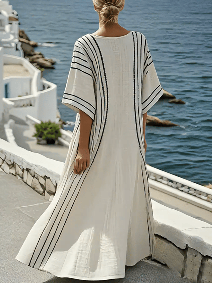 Ριγέ φόρεμα από βαμβάκι και λινό