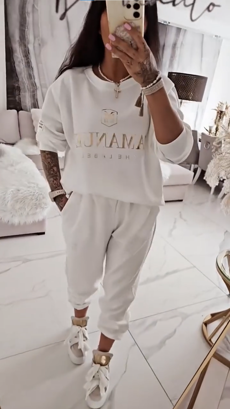 ⏳Προσφορά περιορισμένης διάρκειας! ⏰Γυναικείο casual σετ, μπλούζα με στάμπα και παντελόνι με φαρδιά μπατζάκια