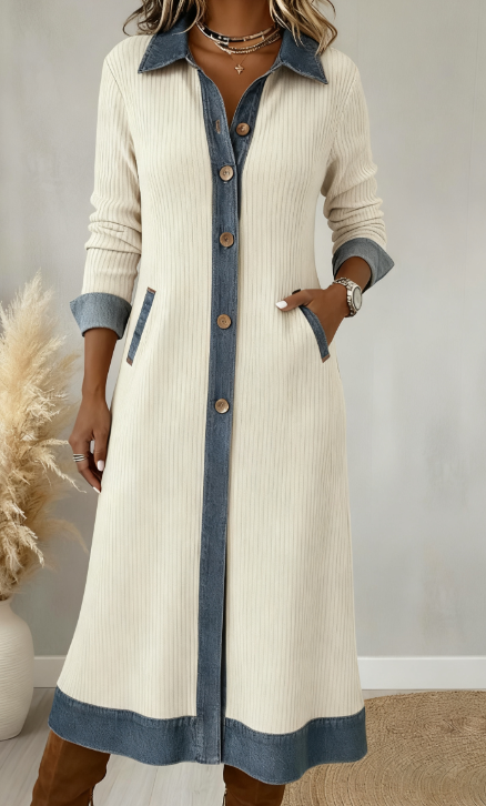 Κοτλέ φόρεμα μίντι με τζιν patchwork και γραμμή Α