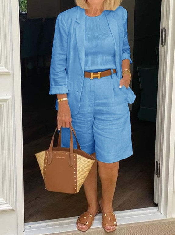 Casual σετ δύο τεμαχίων με μακρυμάνικο σακάκι και σορτς