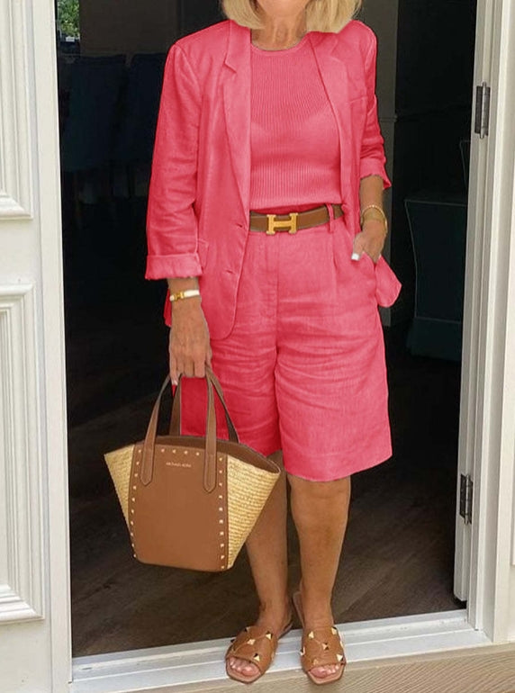 Casual σετ δύο τεμαχίων με μακρυμάνικο σακάκι και σορτς