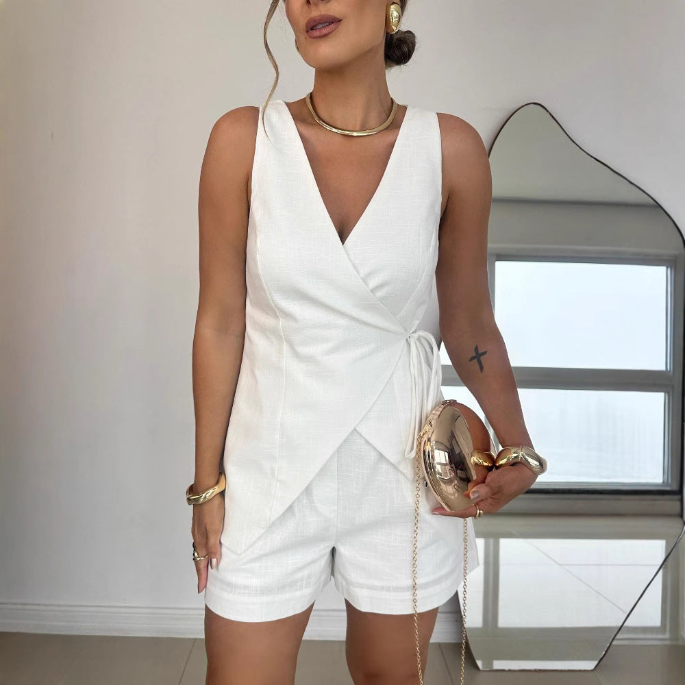 💖 Μοντέρνο μονόχρωμο κοστούμι με βαθύ V ντεκολτέ