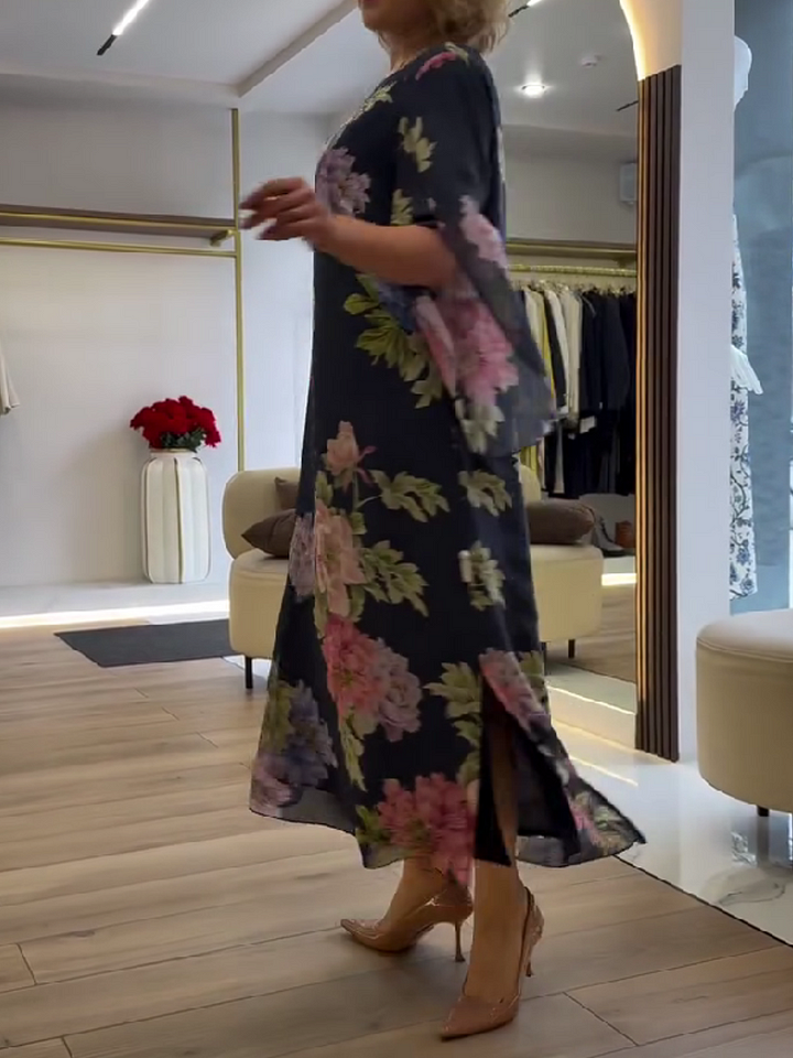 Φόρεμα με στάμπα από μετάξι σε έθνικ στιλ