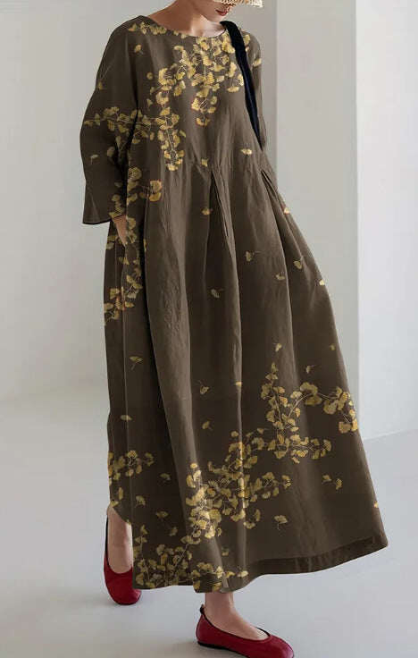 Κομψό μάξι φόρεμα από λινό με κεντημένη φλοράλ δαντέλα