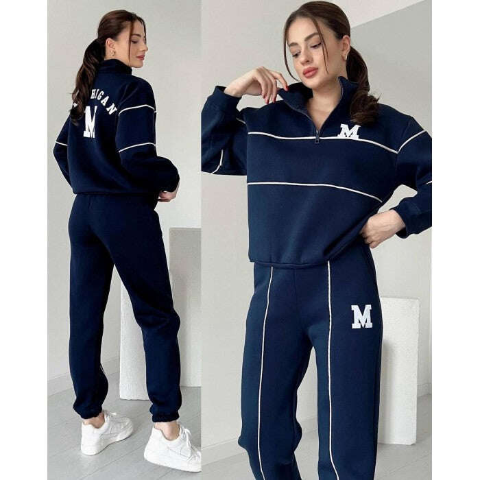 Γυναικείο casual σετ δύο τεμαχίων με μακριά μανίκια από καθαρό βαμβάκι