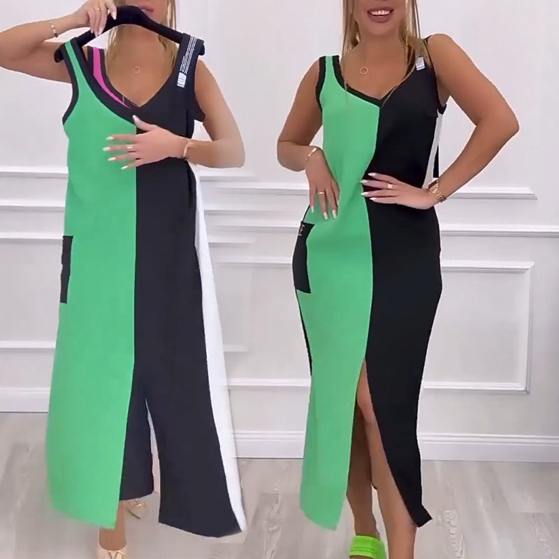 🌸Καλοκαιρινό σπέσιαλ💐 Αμάνικο color block φόρεμα.