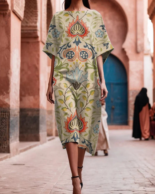 Γυναικείο κομψό φαρδύ φόρεμα με στάμπα