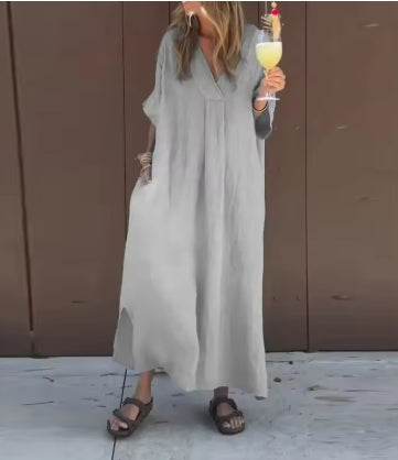 Κομψό μποέμ μακρύ φόρεμα με λαιμόκοψη V