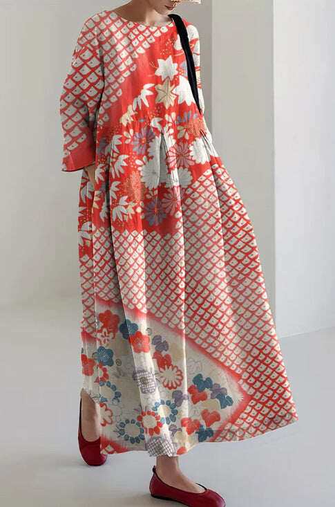 Κομψό μάξι φόρεμα από λινό με κεντημένη φλοράλ δαντέλα