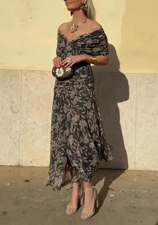 Φόρεμα με στάμπα για κορίτσια με V ντεκολτέ και έξω τους ώμους