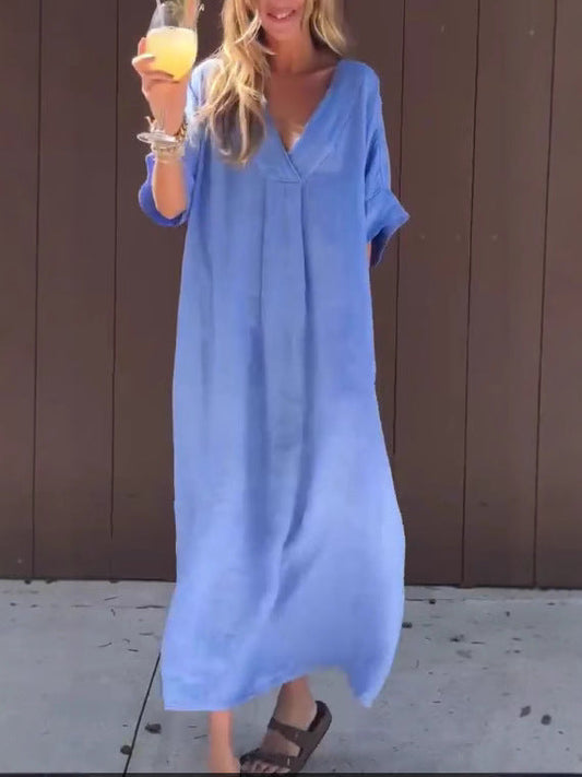 Κομψό μποέμ μακρύ φόρεμα με λαιμόκοψη V