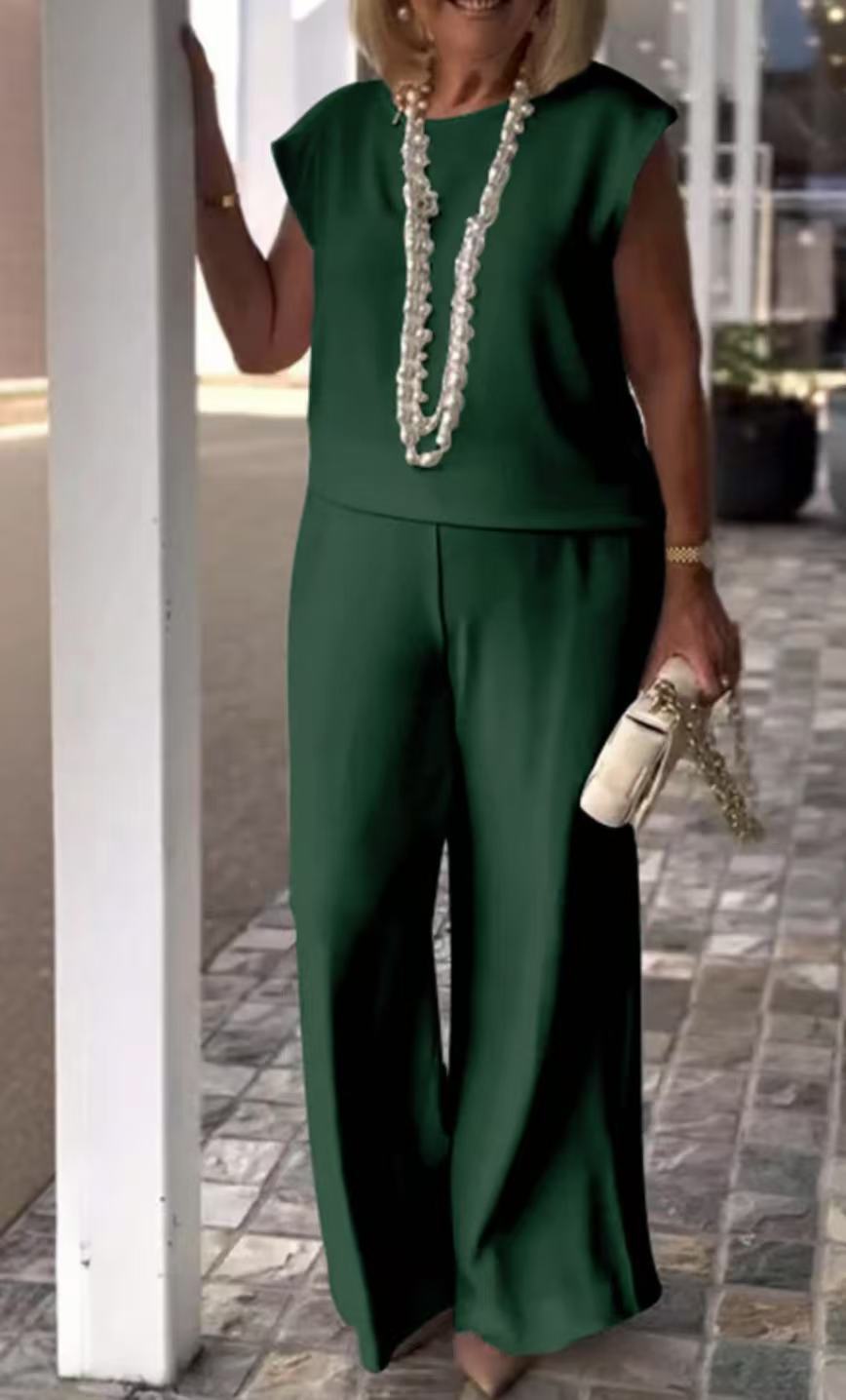 💖Γυναικείο βαμβακερό λινό αμάνικο μπλουζάκι και παντελόνι