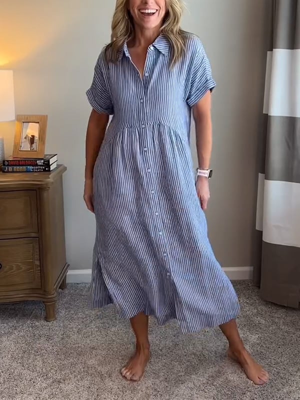 Ριγέ φόρεμα-πουκάμισο