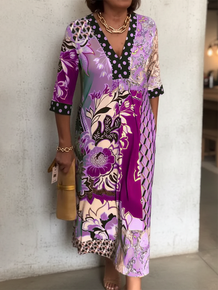 Γυναικείο Φόρεμα με V-Neck και Φλοράλ Στάμπα