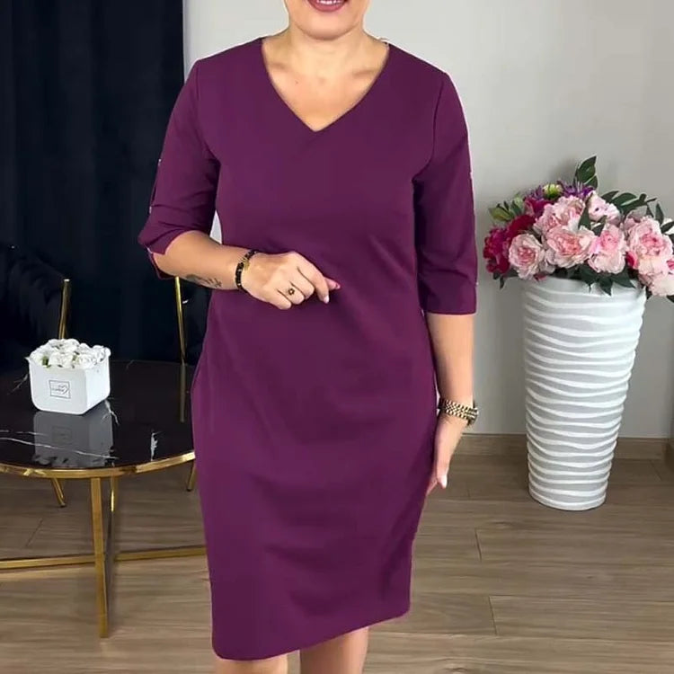 Γυναικείο φόρεμα με V ντεκολτέ, μισό μανίκι, μέχρι το γόνατο
