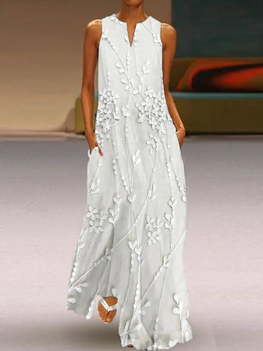 Κομψό ρέον μάξι φόρεμα με φλοράλ κεντημένη δαντέλα