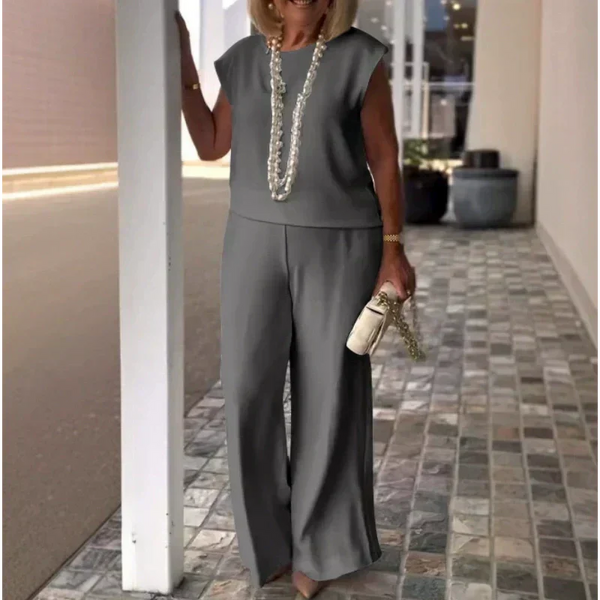 💖Γυναικείο βαμβακερό λινό αμάνικο μπλουζάκι και παντελόνι