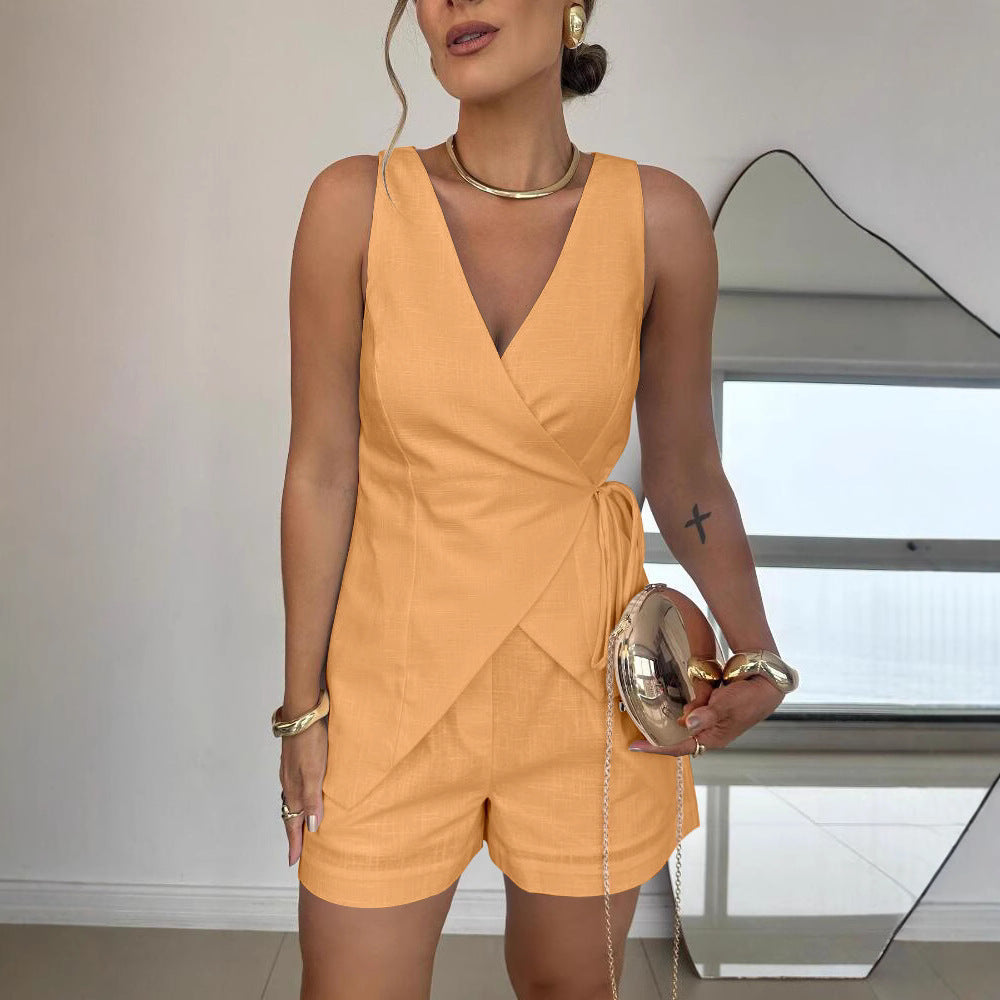 💖 Μοντέρνο μονόχρωμο κοστούμι με βαθύ V ντεκολτέ