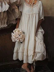 Vintage άνετη μακριά φούστα με πλισέ από βαμβάκι και λινό στρώμα