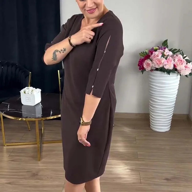 Γυναικείο φόρεμα με V ντεκολτέ, μισό μανίκι, μέχρι το γόνατο