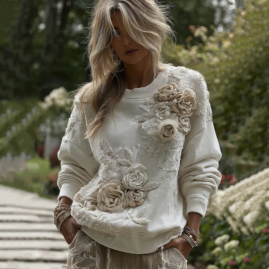 Γυναικείο vintage φούτερ με άνετο φλοράλ patchwork