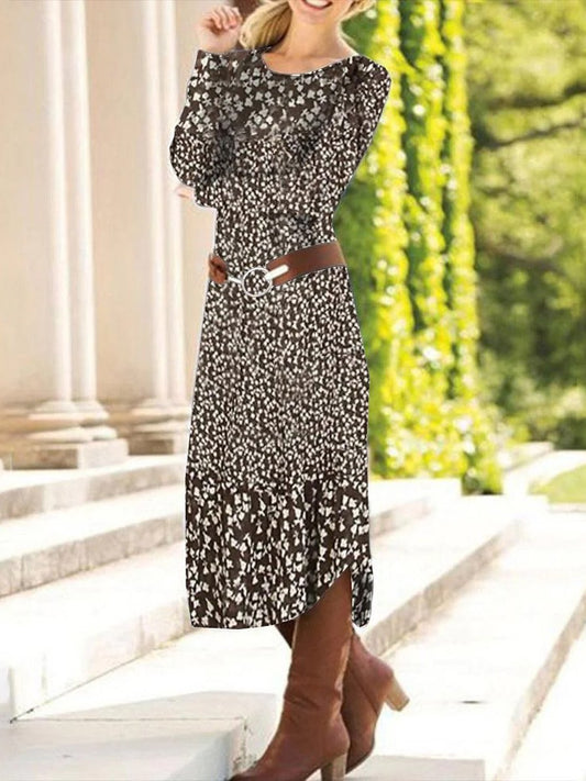 Γυναικείο φόρεμα μίντι με πλεκτό σχέδιο και μακριά μανίκια, άνοιξη/φθινόπωρο