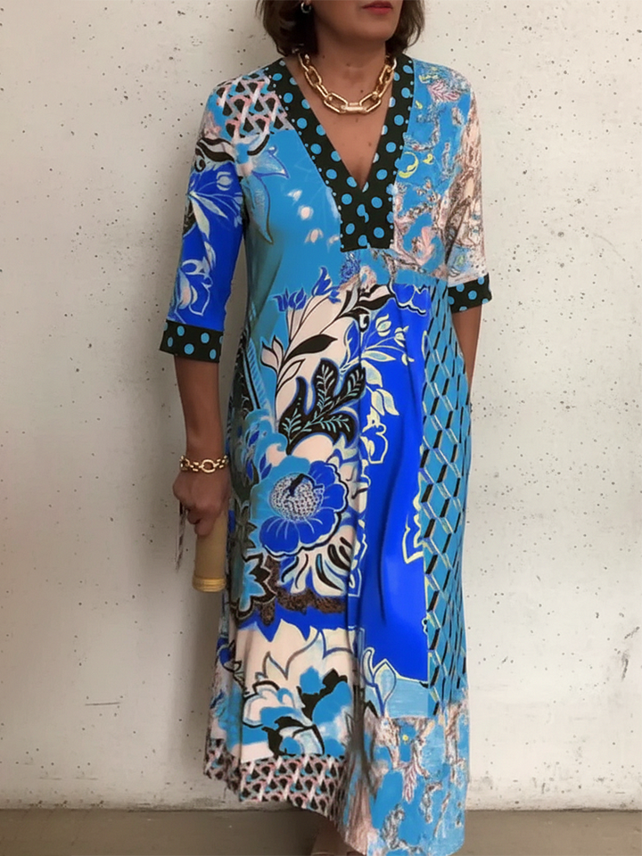 Γυναικείο Φόρεμα με V-Neck και Φλοράλ Στάμπα