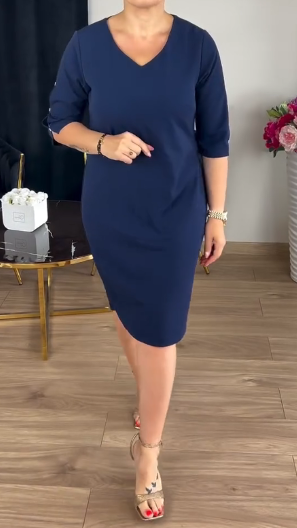 Γυναικείο φόρεμα με V ντεκολτέ, μισό μανίκι, μέχρι το γόνατο