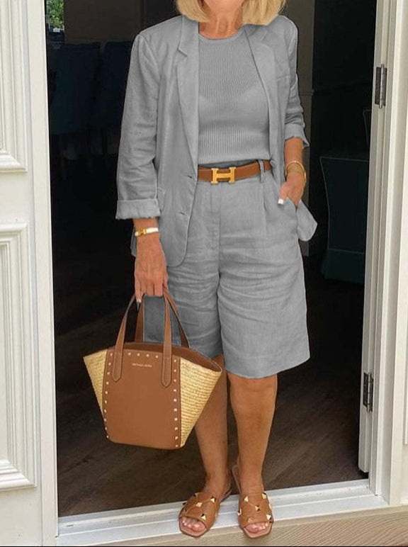 Casual σετ δύο τεμαχίων με μακρυμάνικο σακάκι και σορτς