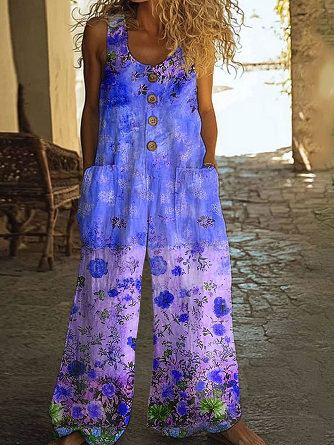 Γυναικεία vintage casual ολόσωμη φόρμα με φλοράλ patchwork