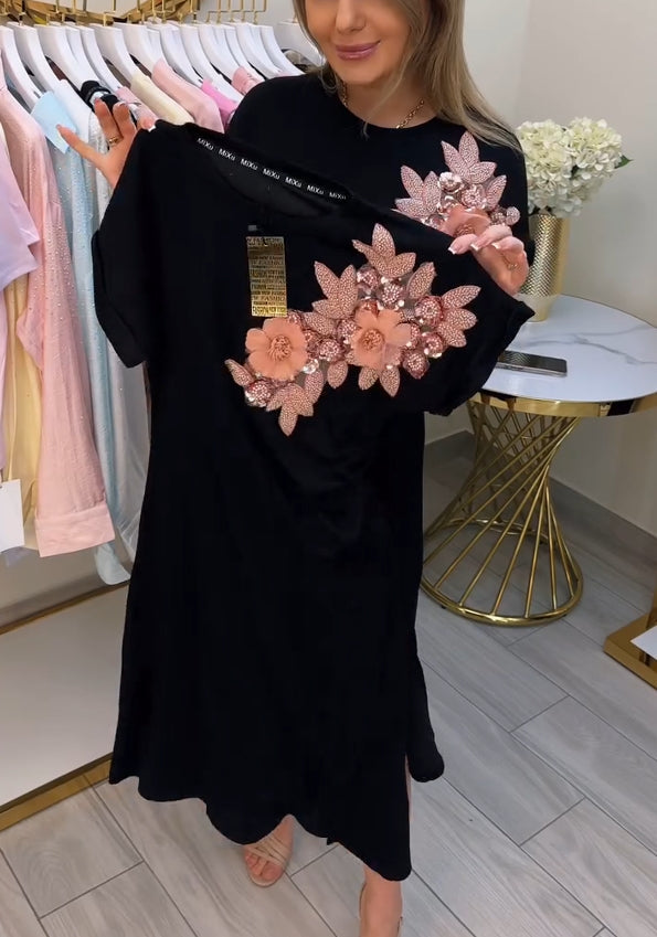 💖 Καλοκαιρινές Εκπτώσεις 50% 🌼Γυναικεία φλοράλ φούστα με στρογγυλή λαιμόκοψη και τρισδιάστατη εκτύπωση