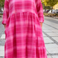 💥🔥👗【S-5XL】Ρετρό καρό φόρεμα με μανίκια τριών τετάρτων