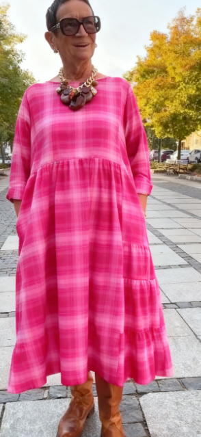 💥🔥👗【S-5XL】Ρετρό καρό φόρεμα με μανίκια τριών τετάρτων