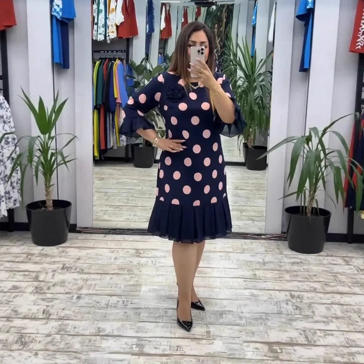 Γυναικείο φόρεμα με πουά και πλισέ prints