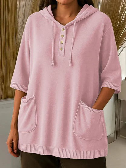 Γυναικείο μονόχρωμο αμάνικο φούτερ με κουκούλα μεσαίου μήκους