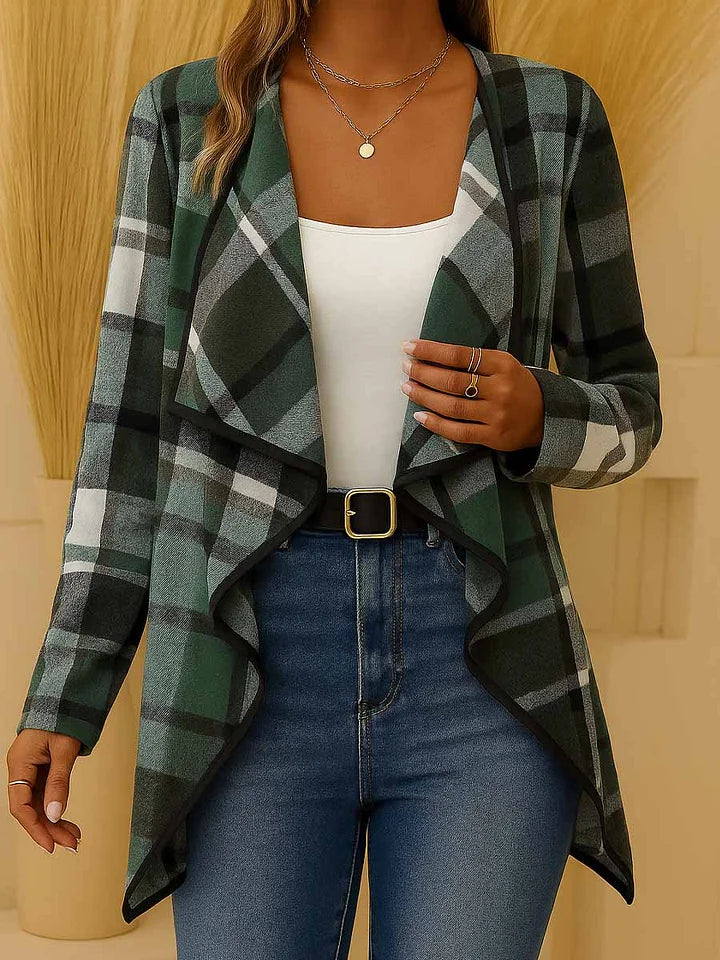 Γυναικεία χαλαρή, φαρδιά, καρό ζακέτα με μακριά μανίκια