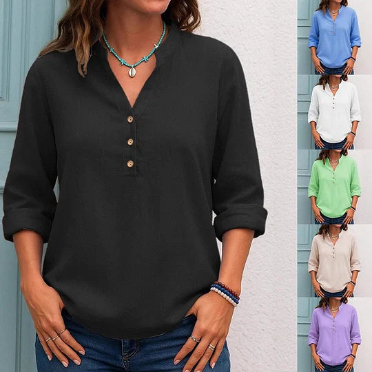 Γυναικεία casual μπλούζα με V ντεκολτέ και κλείσιμο με κουμπιά
