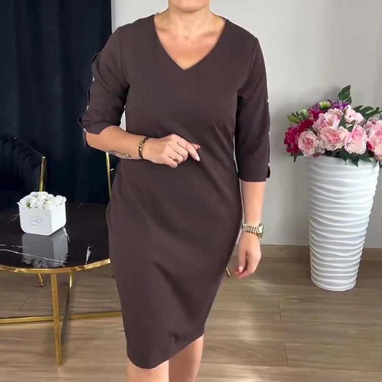 Γυναικείο φόρεμα με V ντεκολτέ, μισό μανίκι, μέχρι το γόνατο