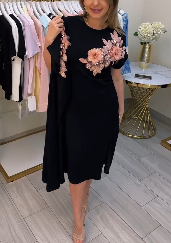 💖 Καλοκαιρινές Εκπτώσεις 50% 🌼Γυναικεία φλοράλ φούστα με στρογγυλή λαιμόκοψη και τρισδιάστατη εκτύπωση