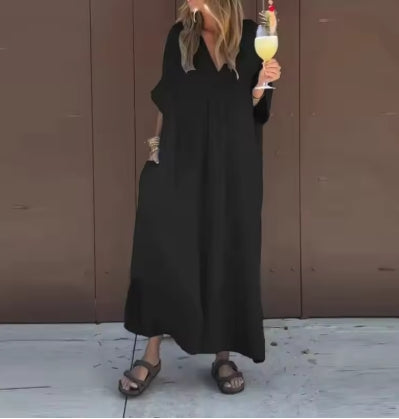 Κομψό μποέμ μακρύ φόρεμα με λαιμόκοψη V