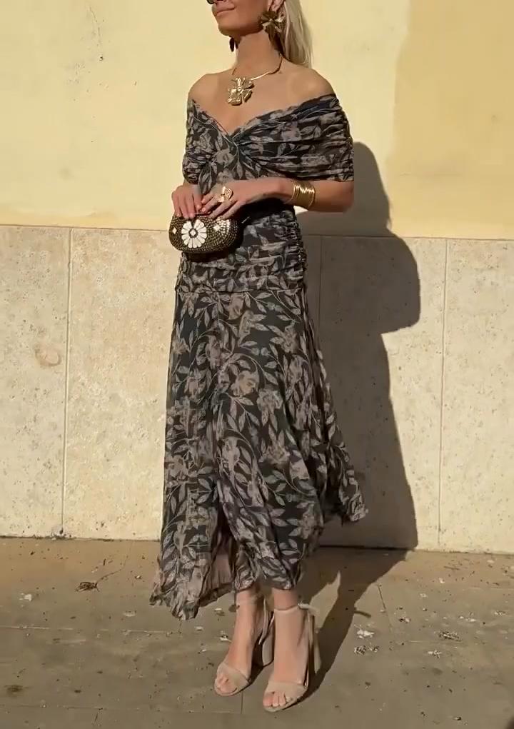 Φόρεμα με στάμπα για κορίτσια με V ντεκολτέ και έξω τους ώμους