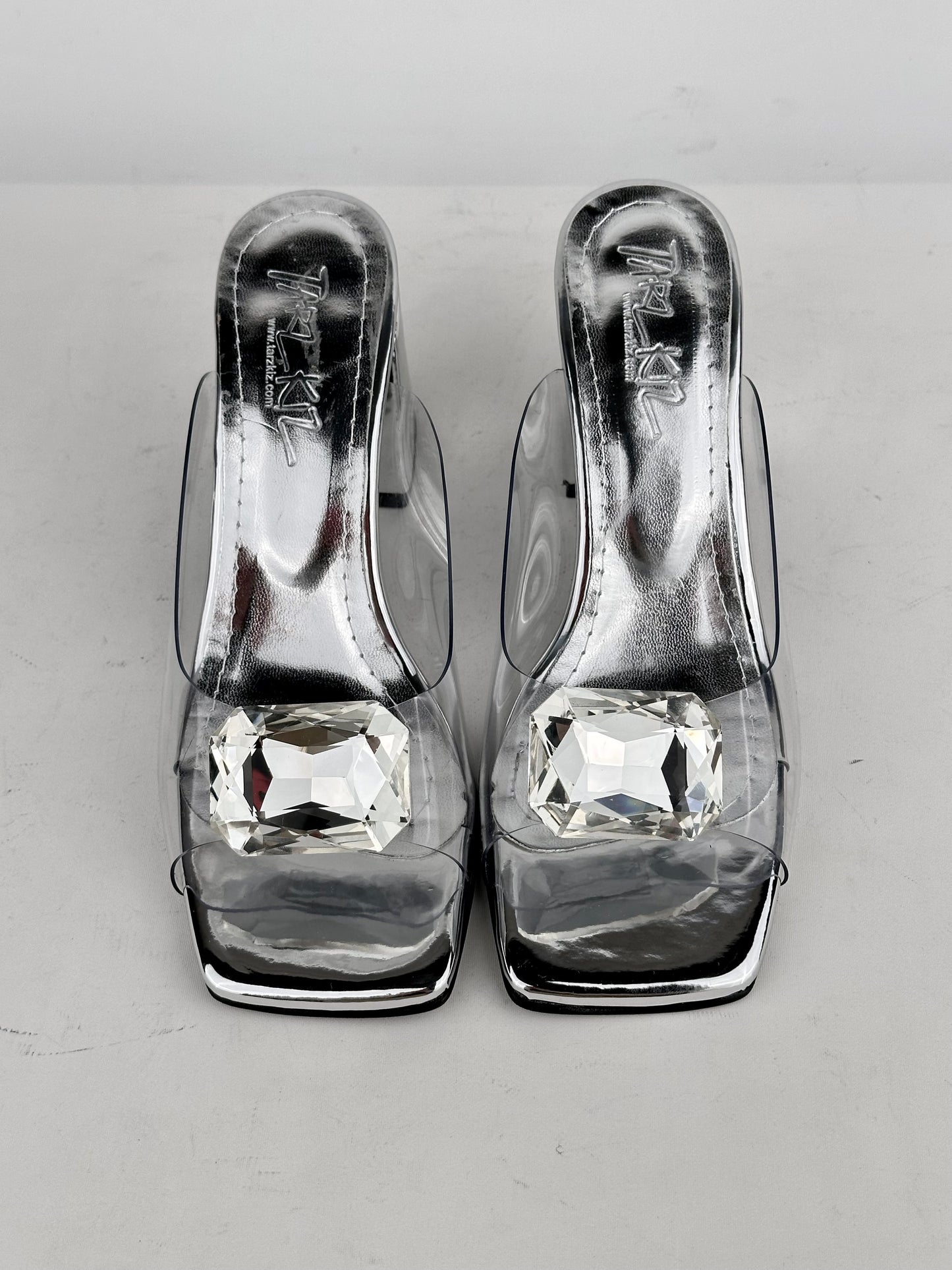 Καλοκαίρι 2025, τετράγωνη μύτη, χοντρό τακούνι, διαφανές, κρύσταλλο, ψηλοτάκουνο