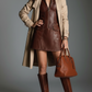 Καφέ φόρεμα από μαλακό δέρμα με τσέπες
