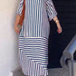 Casual φαρδύ φόρεμα με στρογγυλή λαιμόκοψη και ριγέ σκίσιμο