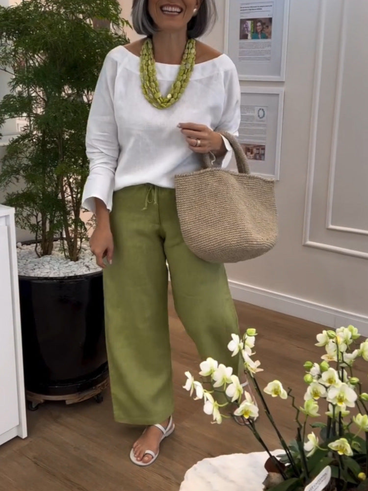 Μονόχρωμο στρογγυλό λαιμό μακρυμάνικο απλό τοπ