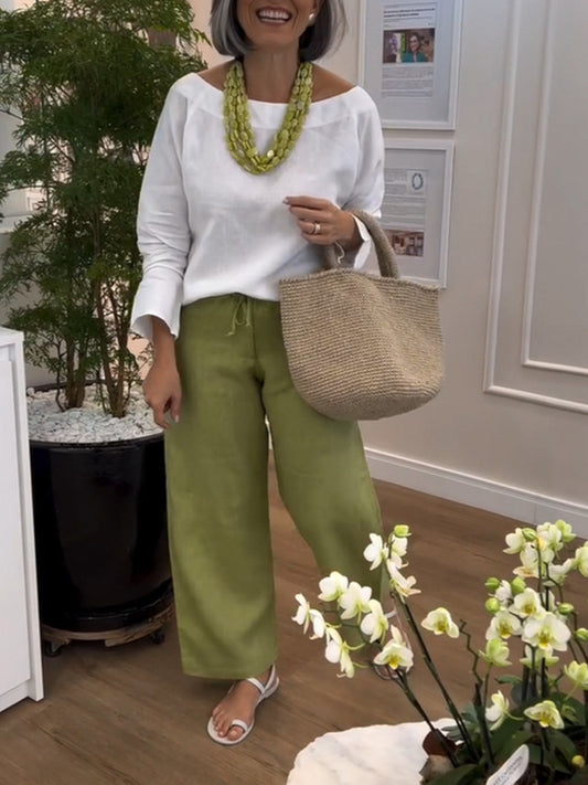 Μονόχρωμο στρογγυλό λαιμό μακρυμάνικο απλό τοπ