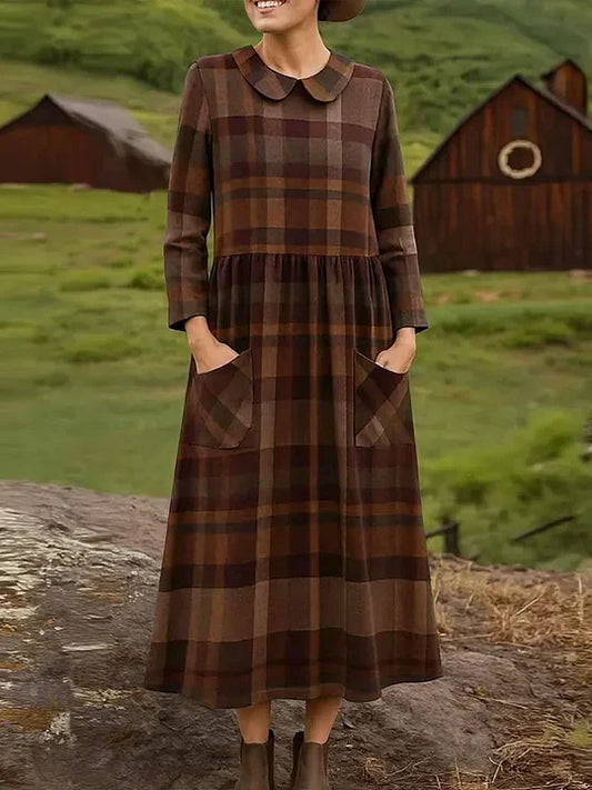 Γυναικείο casual φόρεμα με φαρδιά καρό σχέδια