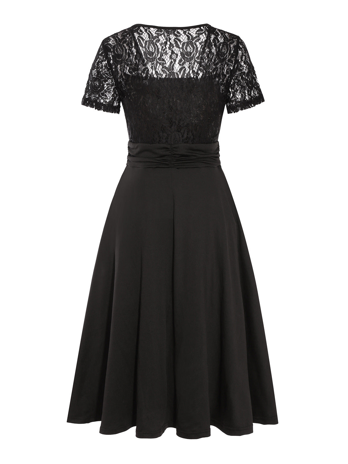 Κομψό γυναικείο φόρεμα με δαντέλα και V λαιμόκοψη