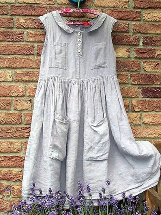 Vintage φόρεμα με φαρδιά τσέπη και έξω ώμους, αμάνικο, μίντι