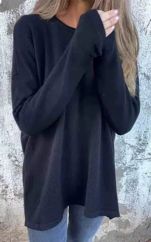 🌹Γυναικείο πουλόβερ με στρογγυλή λαιμόκοψη και μακριά μανίκια